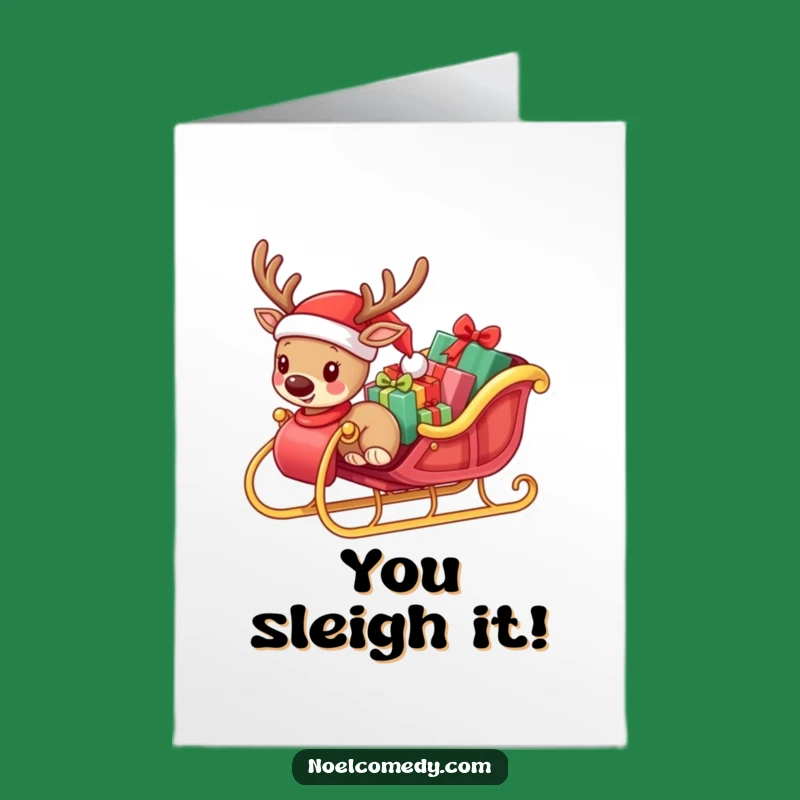 Free Printable Congrats Card: Reindeer's Gift Sleigh - Joyful Downloadable Art