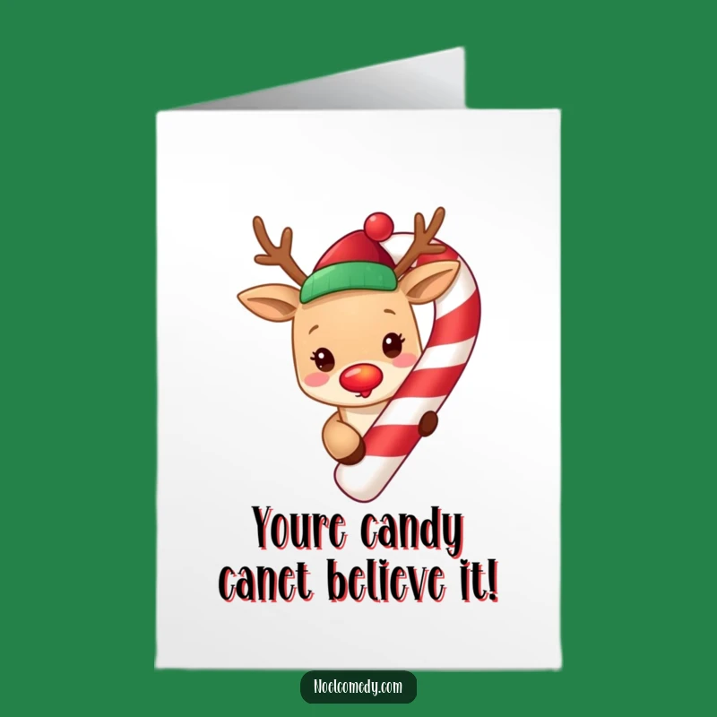 Free Printable Congratulations Card: Funny Reindeer Candy Cane, Downloadable & Print at Home for Festive Wishes