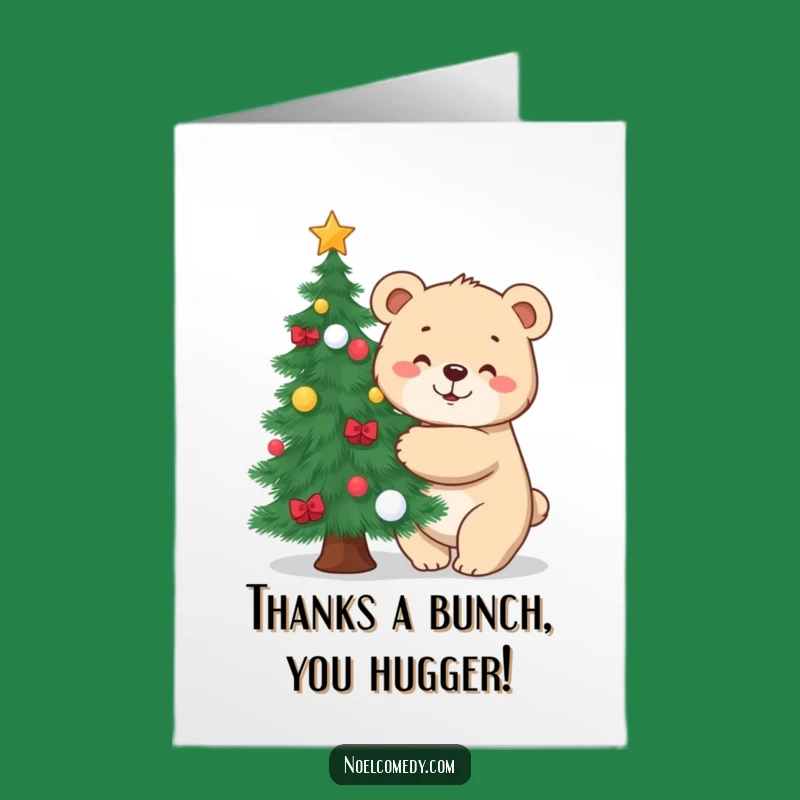 Free Printable Thank You Card: Bear Cub Hugs Tree - Funny Downloadable Gratitude