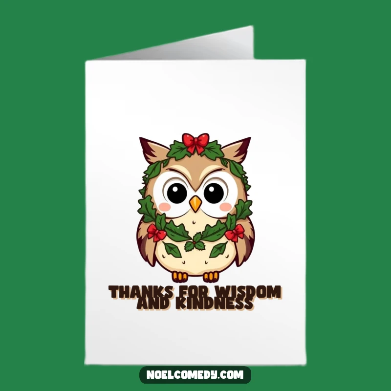 Free Printable Thank You Card: Curious Owl Wearing Gratitude Wreath!