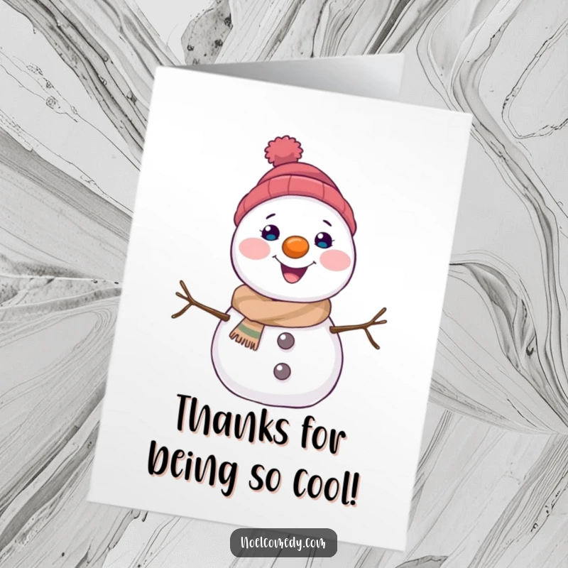 Funny Free Printable Thank You Card: A joyful snowman with a carrot nose, bringing cool appreciation, a great DIY gift.