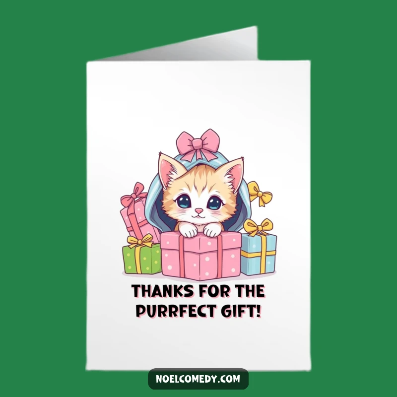 Free Printable Thank You Card: Kitten Under Gifts, Express Gratitude with a Funny Downloadable