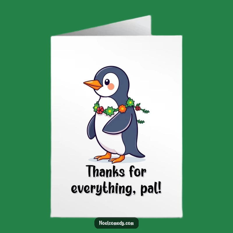 Free Printable Thank You Card: Penguin's Garland Thanks, Funny Downloadable Gift of Cheer