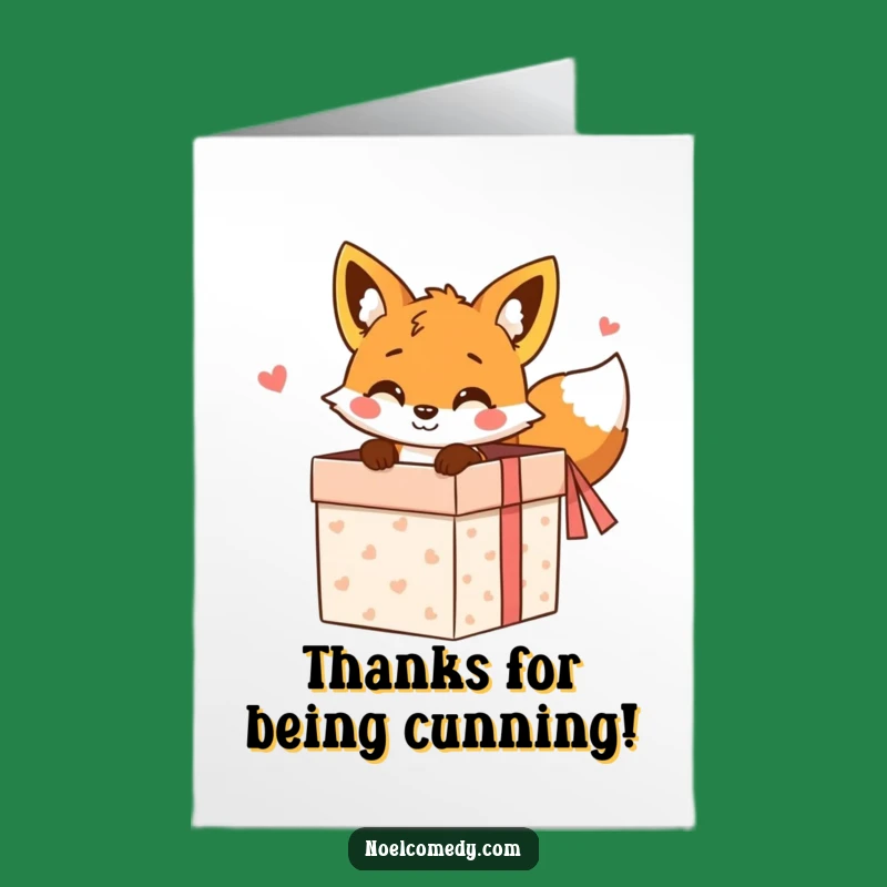 Free Printable Thank You Card: Fox Peeking Gift Box Expressing Gratitude Downloadable Gift