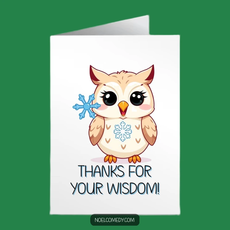 Free Printable Thank You Card: Owl Hooting Snowflake Expressing Gratitude Downloadable Gift