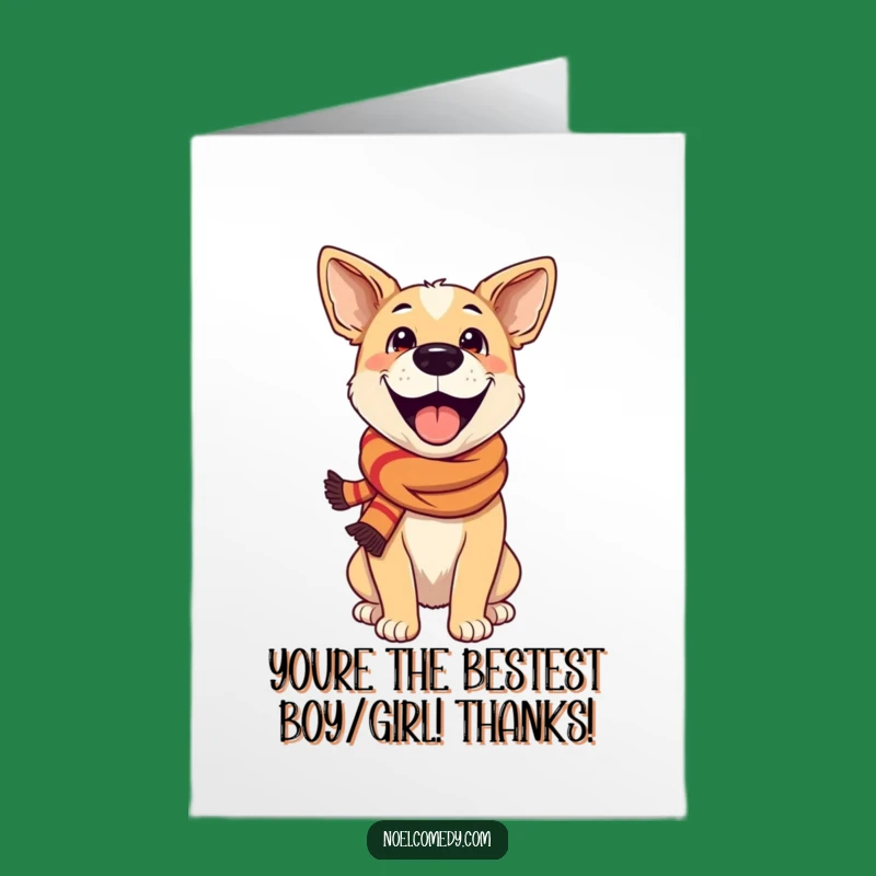 Free Printable Thank You Card: Excited Dog in Scarf, Funny Downloadable Gift