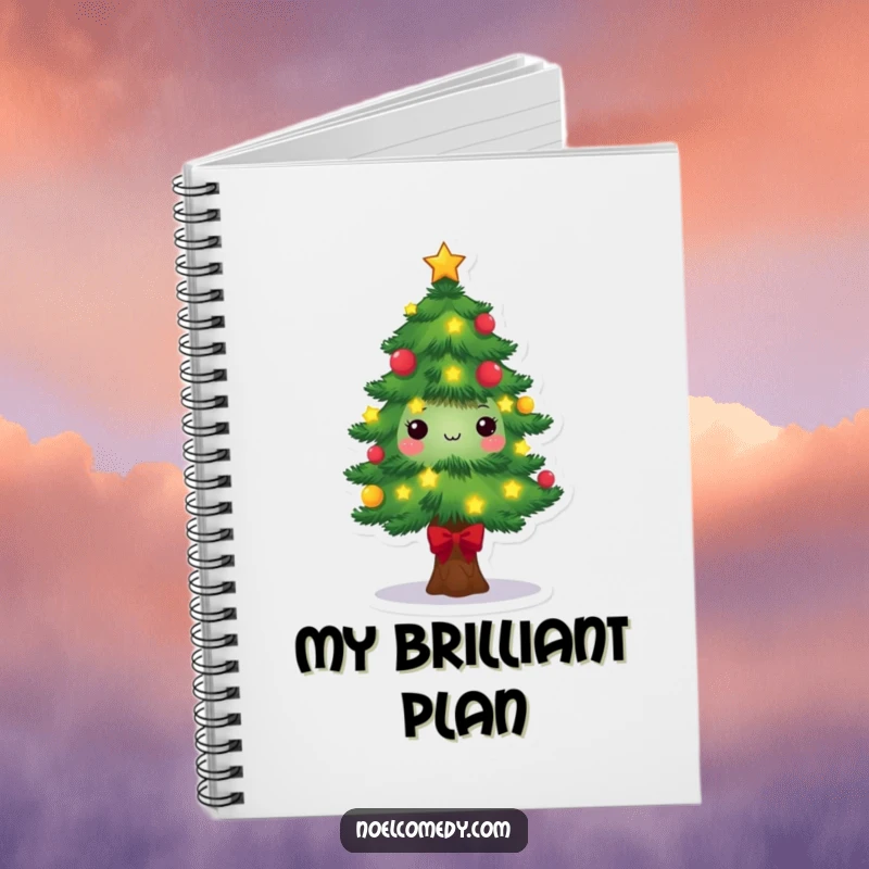 Festive Pine Tree Notebook: A decorated pine tree character with twinkling lights and stars, inspiring holiday writing and journaling.