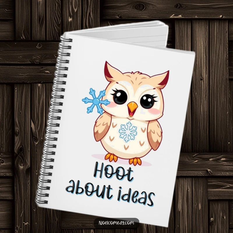 Funny Notebook: A happy owl hooting with a snowflake, perfect for jotting down winter thoughts and ideas.