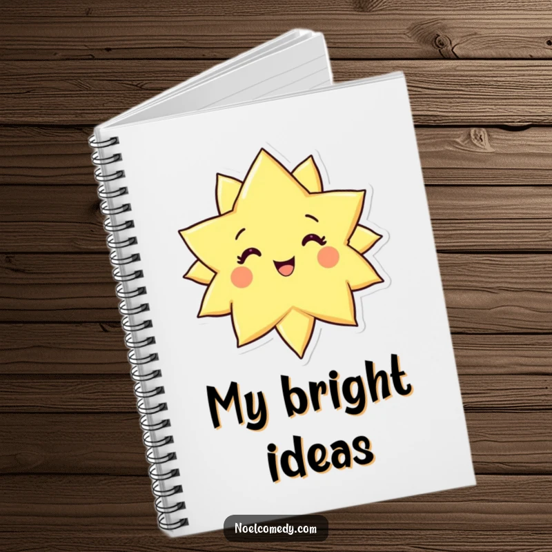 Funny notebook with a radiant star character expressing joy, ideal for jotting down bright ideas.
