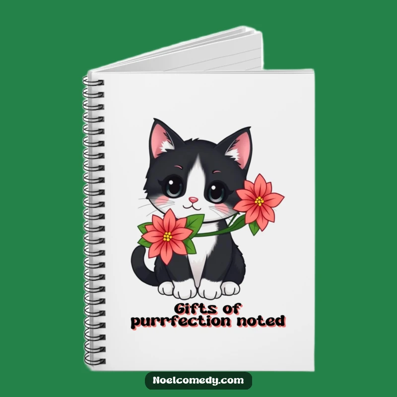 Cute Cat Poinsettia Notebook, Holiday Journal Gift, Festive Feline Notes