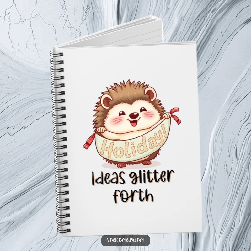 Funny Hedgehog Notebook: A delighted hedgehog unrolling a glittery banner, perfect for jotting down festive ideas and holiday plans.