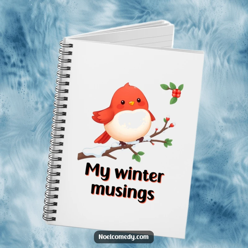 Cheerful Robin Notebook: A cute red robin perched on a snowy branch, inspiring winter journaling and creative writing.