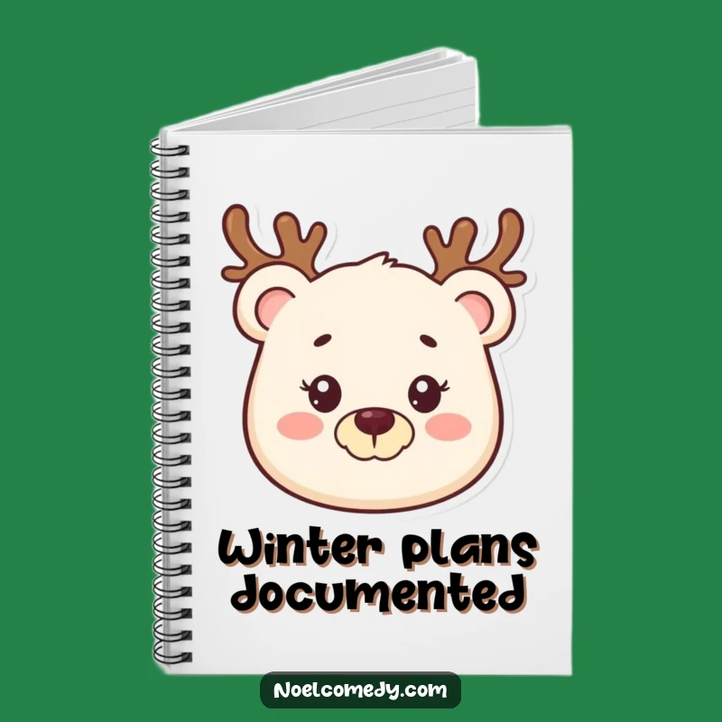Smiling Bear Reindeer Notebook, Holiday Journal Gift, Festive Bear Notes