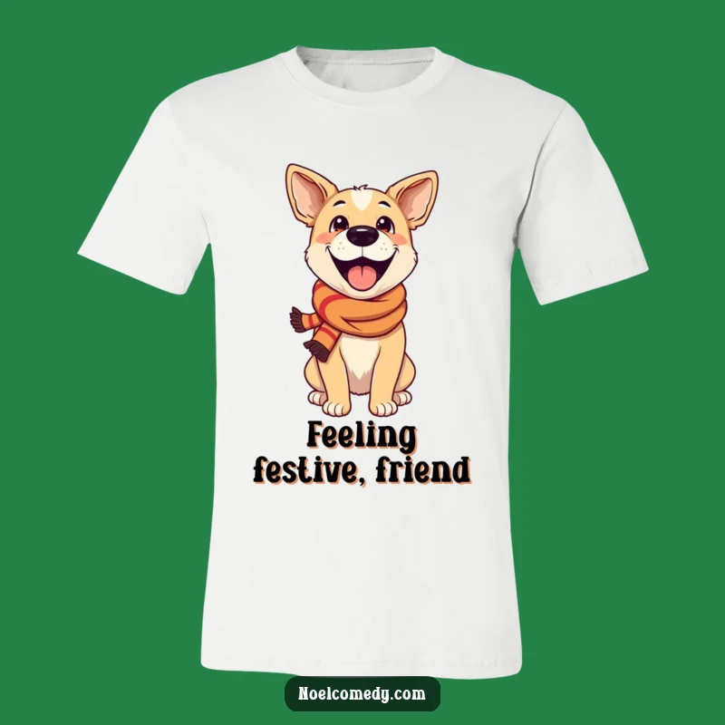 Funny Excited Dog Festive Scarf T-Shirt - Hilarious Gift for Joyful People