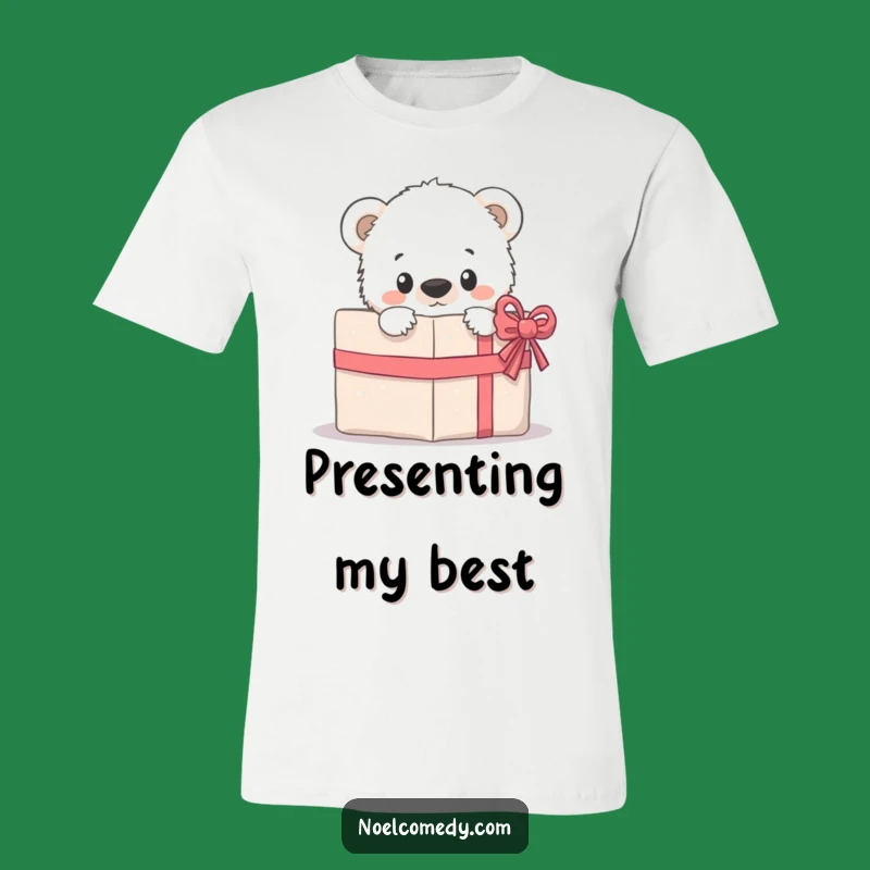 Funny Bear Cub T-Shirt: Curious Peek Behind Gift, Hilarious Holiday Shirt for Animal Fans