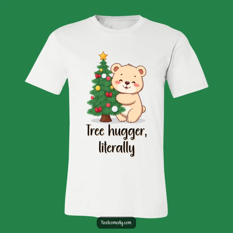 Funny Bear Hugging Tree T-Shirt: Cute Cub's Festive Apparel for a Whimsical Gift