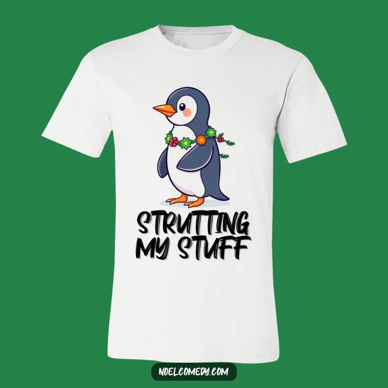 Funny Penguin T-Shirt: Strutting with a Festive Garland Tail