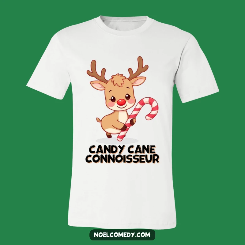 Funny Playful Reindeer Candy Cane T-Shirt: Wear Your Holiday Whimsy