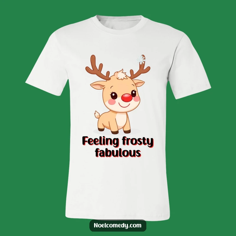Funny Reindeer T-Shirt: Red Nose Catches Snowflake, Hilarious Holiday Shirt for Christmas Fans