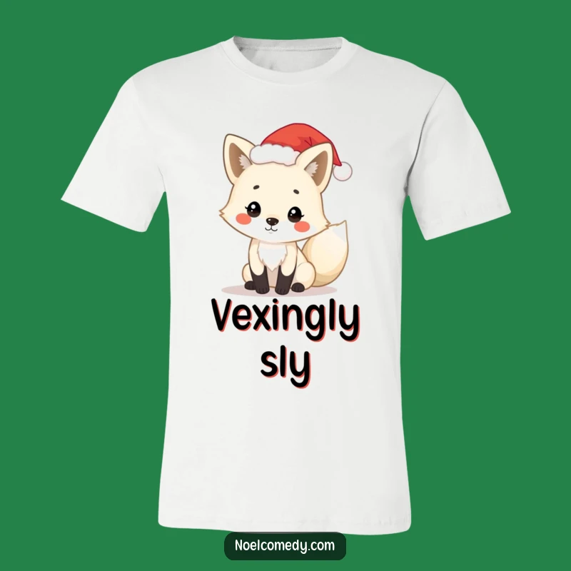 Funny Arctic Fox T-Shirt: Santa Hat Fox, Playful Holiday Tee, Great Funny Gift