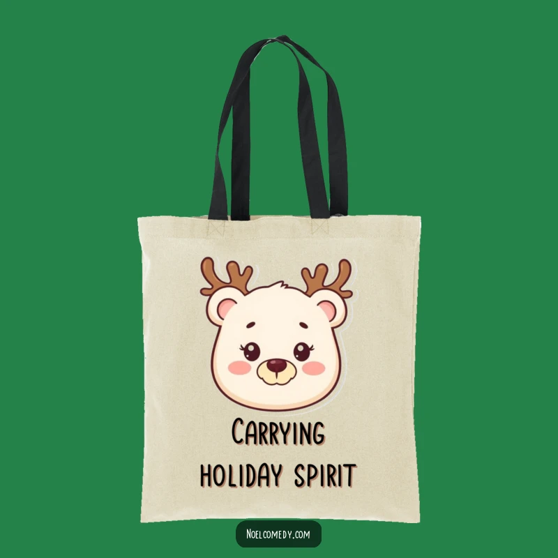 Funny Bear Reindeer Tote Bag, Holiday Companion Gift, Smiling Carryall