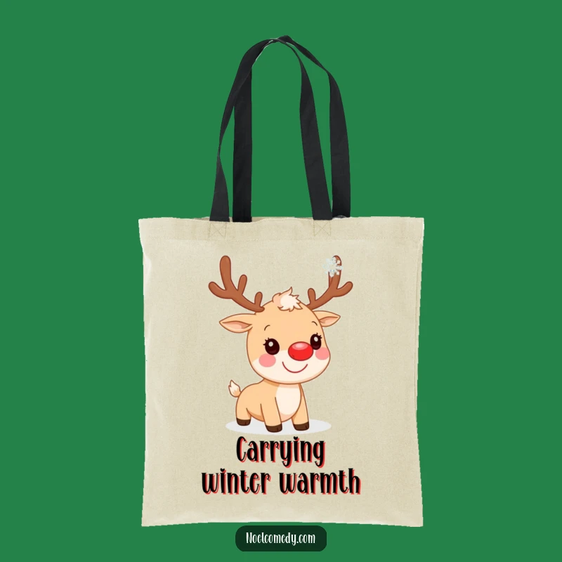 Funny Reindeer Tote Bag: Snowflake Catch Design, Whimsical & Practical Holiday Accessory