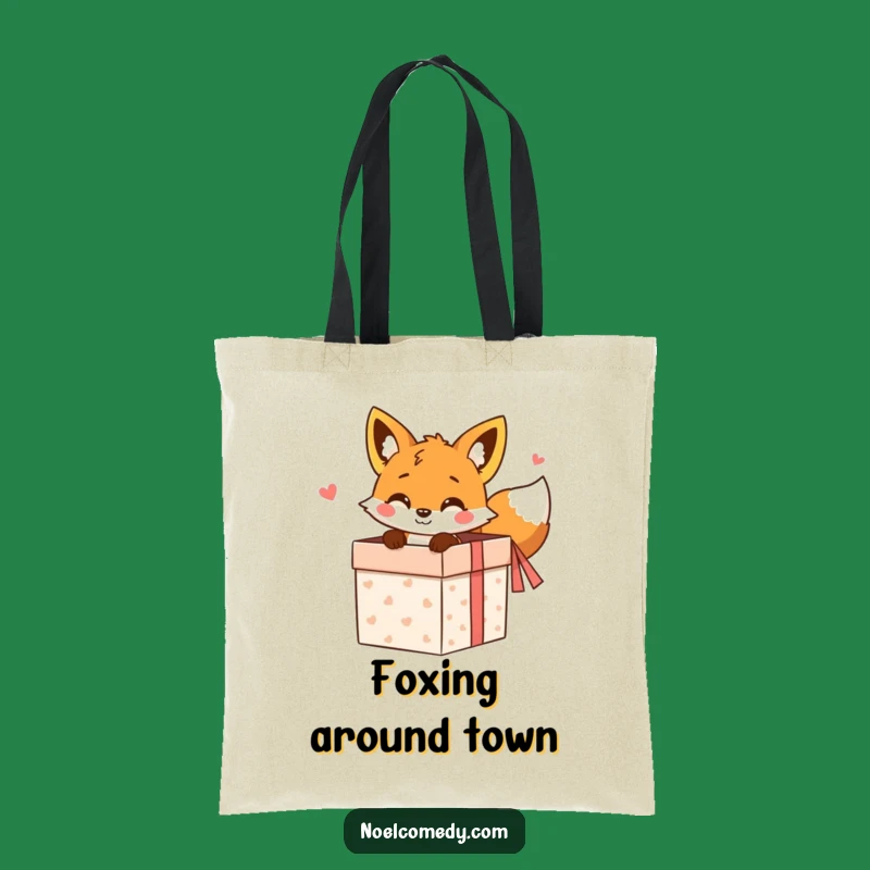 Funny Fox Gift Box Tote Bag: Peeking Fox Accessory, Perfect Shopping Companion