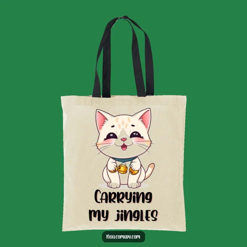 Funny Giggling Cat Jingle Bells Tote Bag - Stylish, Hilarious Gift for Cat Fans