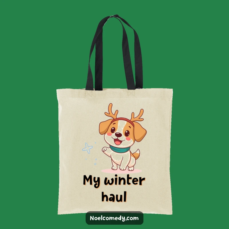 Funny Dog Reindeer Tote Bag: Happy Holiday Chase Carryall