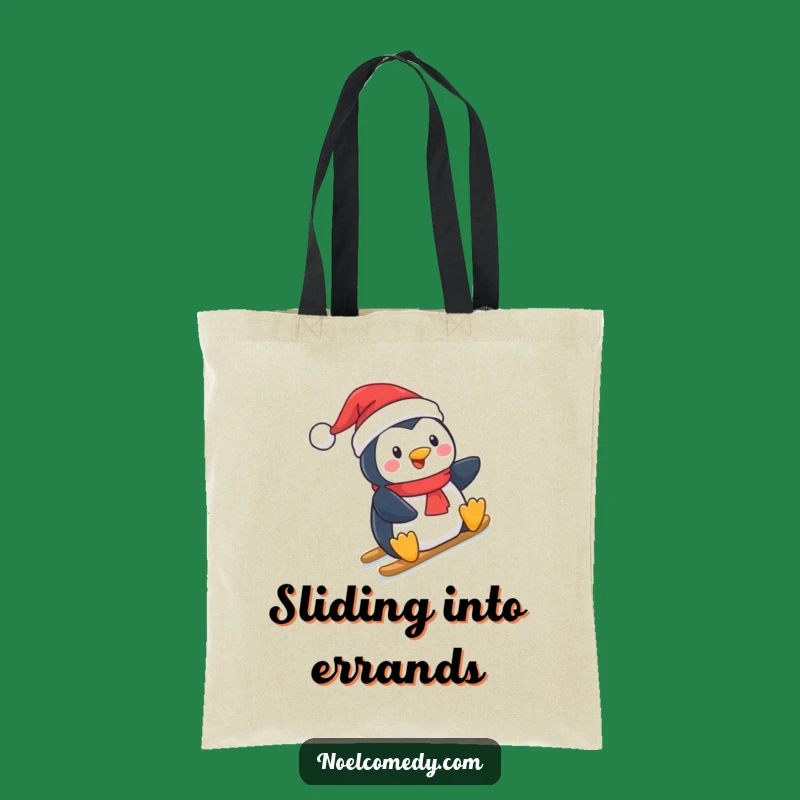 Funny Penguin Tote Bag: Santa Sliding Design, Whimsical & Practical Holiday Gift Accessory
